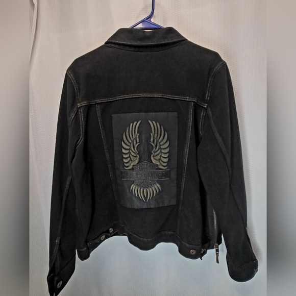 Harley Davidson Women's Black Denim Jacket Size X-Large - Picture 7 of 12